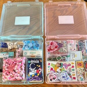 Scrapbooking/ Crafting Set of Storage Boxes Full of Stickers DIY Crafts + More!!